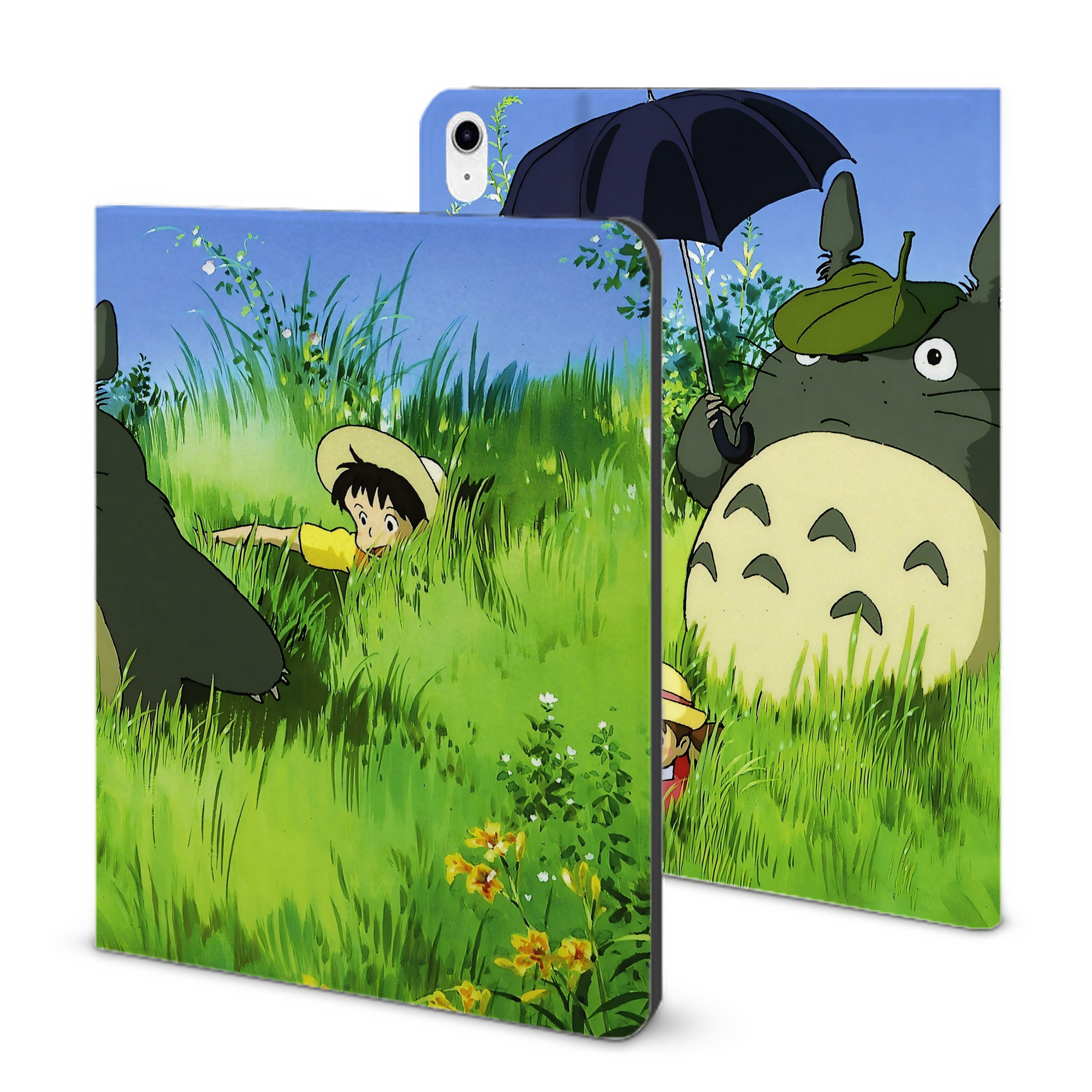 （画像用） となりのトトロ 草壁メイ 草壁サツキ My Neighbor Totoro Satsuki Kusakabe Mei Kusakabe IPad ケース ブック型 PUレザー TPU 耐衝撃 軽量 薄型 ペン収納なし 全面保護 IPad 各モデル対応